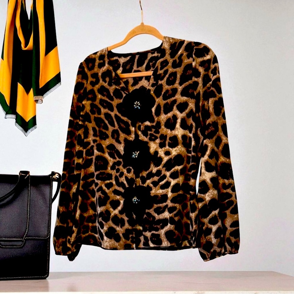 SHEIN Up - Leopard Print Top with Black /Brown & Creamy Details